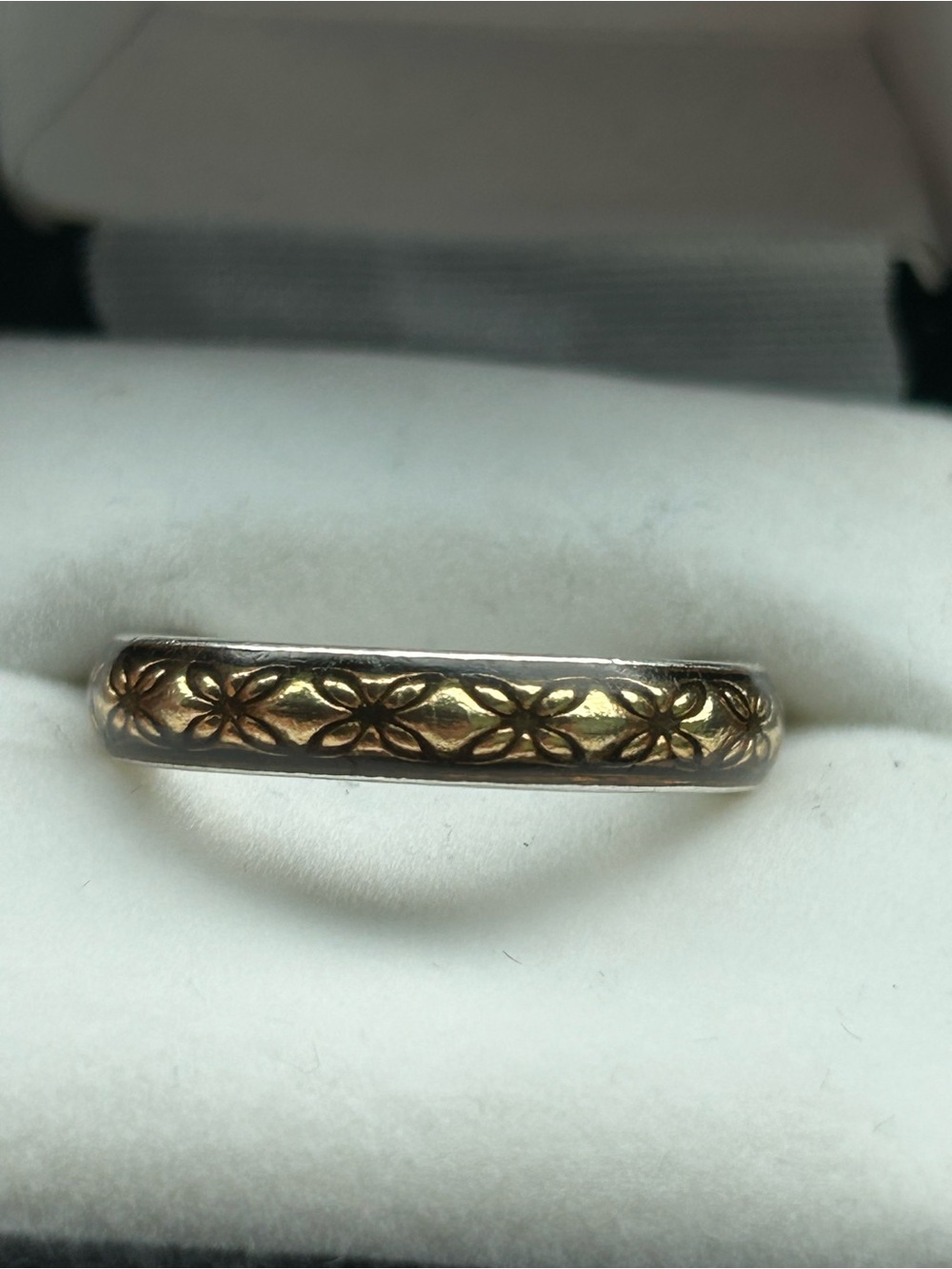 Vintage Pandora Ring Delicate Two-Tone Floral Pattern Women's Band